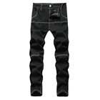 Мужские черные обтягивающие джинсы стрейч, комбинированные лоскутные брюки контрастного цвета, уличные брюки