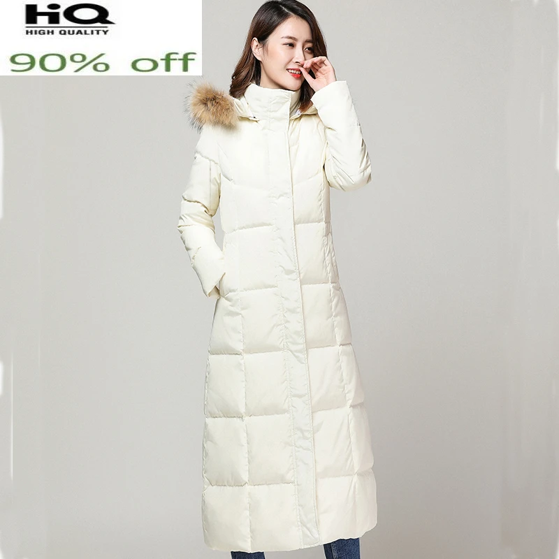

Winter Female Jacket with Raccoon Fur Hooded 90% Duck Down Coat Women Clothes 2022 Korean Warm X-Long Coat Hiver LW1398