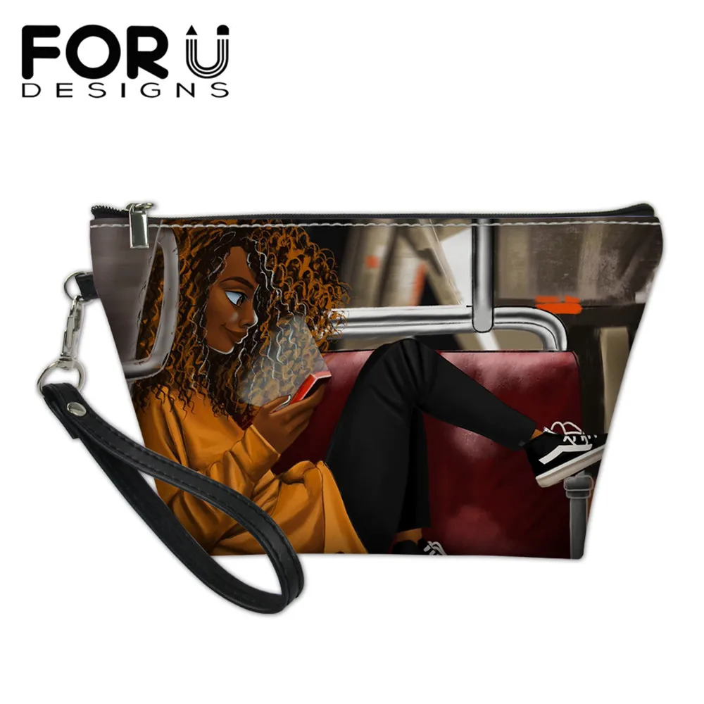 

Маленькая косметичка FORUDESIGNS для дам, мягкая кожаная косметичка, крутой дорожный косметический Органайзер с принтом для африканских девушек...