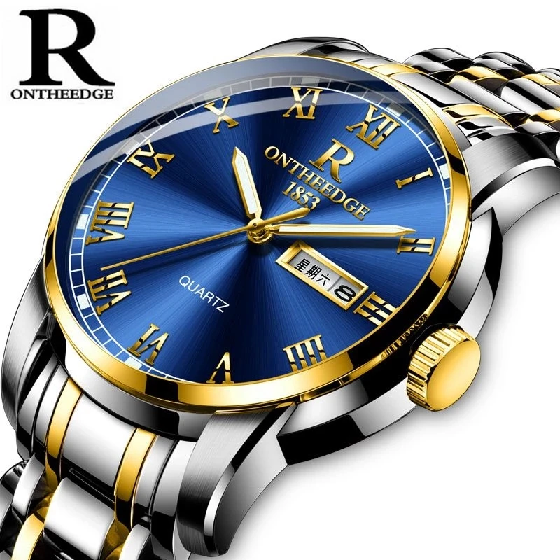

High Quality RONTHEEDGE Men Quartz Watch Men Stainless steel Waterproof Fashion Date Analog Wristwatch Male Gifts
