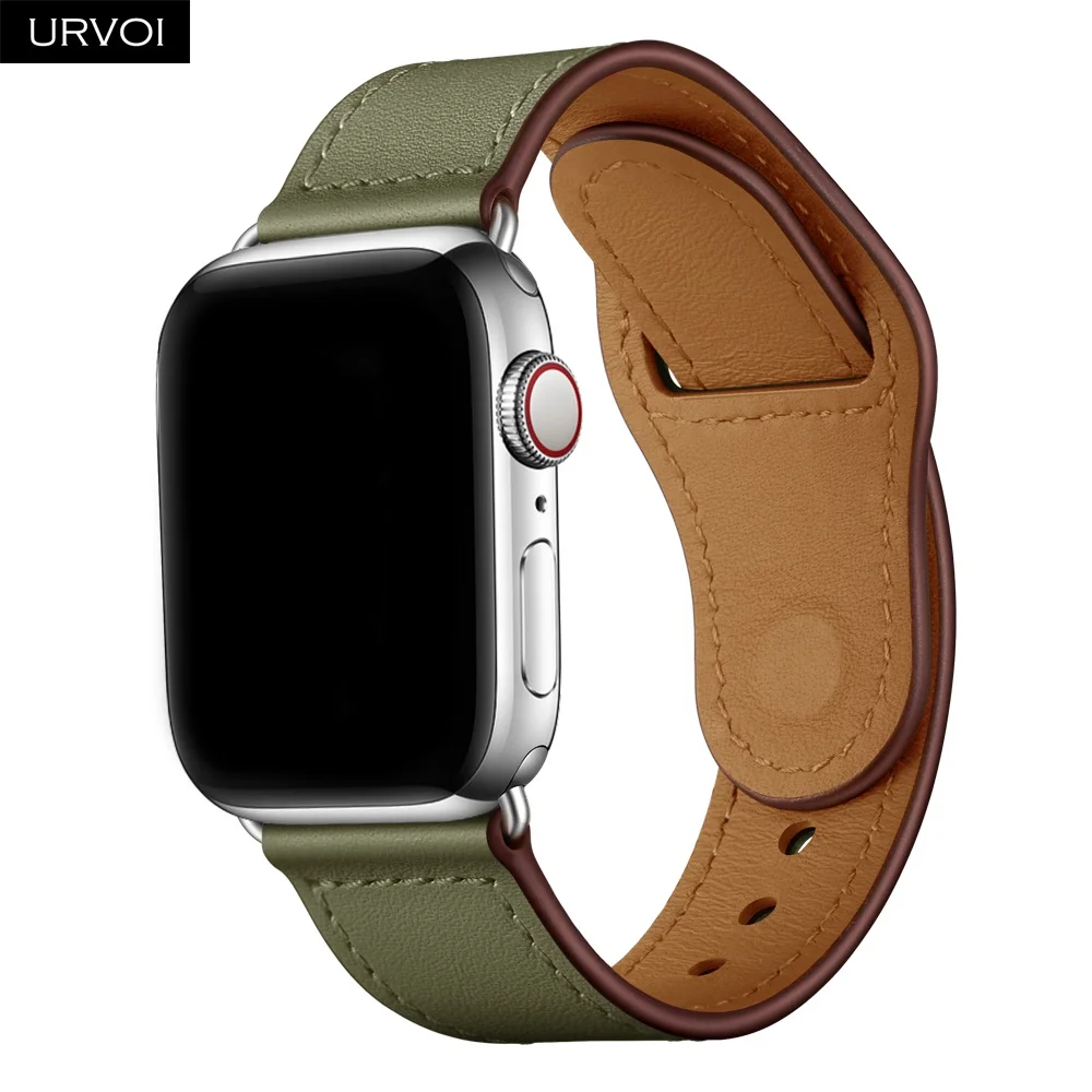 URVOI ремешок для apple watch серии 5/4 3, 2, 1, ремешок для наручных часов iWatch, большие размеры 40-44 мм спортивный ремешок из натуральной кожи Swift Pin& tuck ручной работы