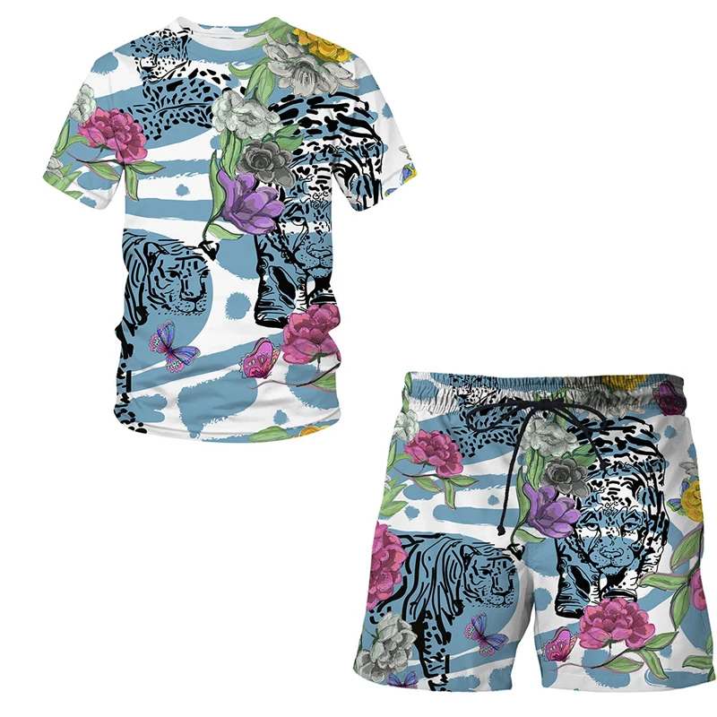 

Clothing Sets 2021 Summer Fashion Short Sleeve Printed 3D Animals Graphic T Shirt+Shorts Boy Casual Clothes 2Pcs Suit Streetwear
