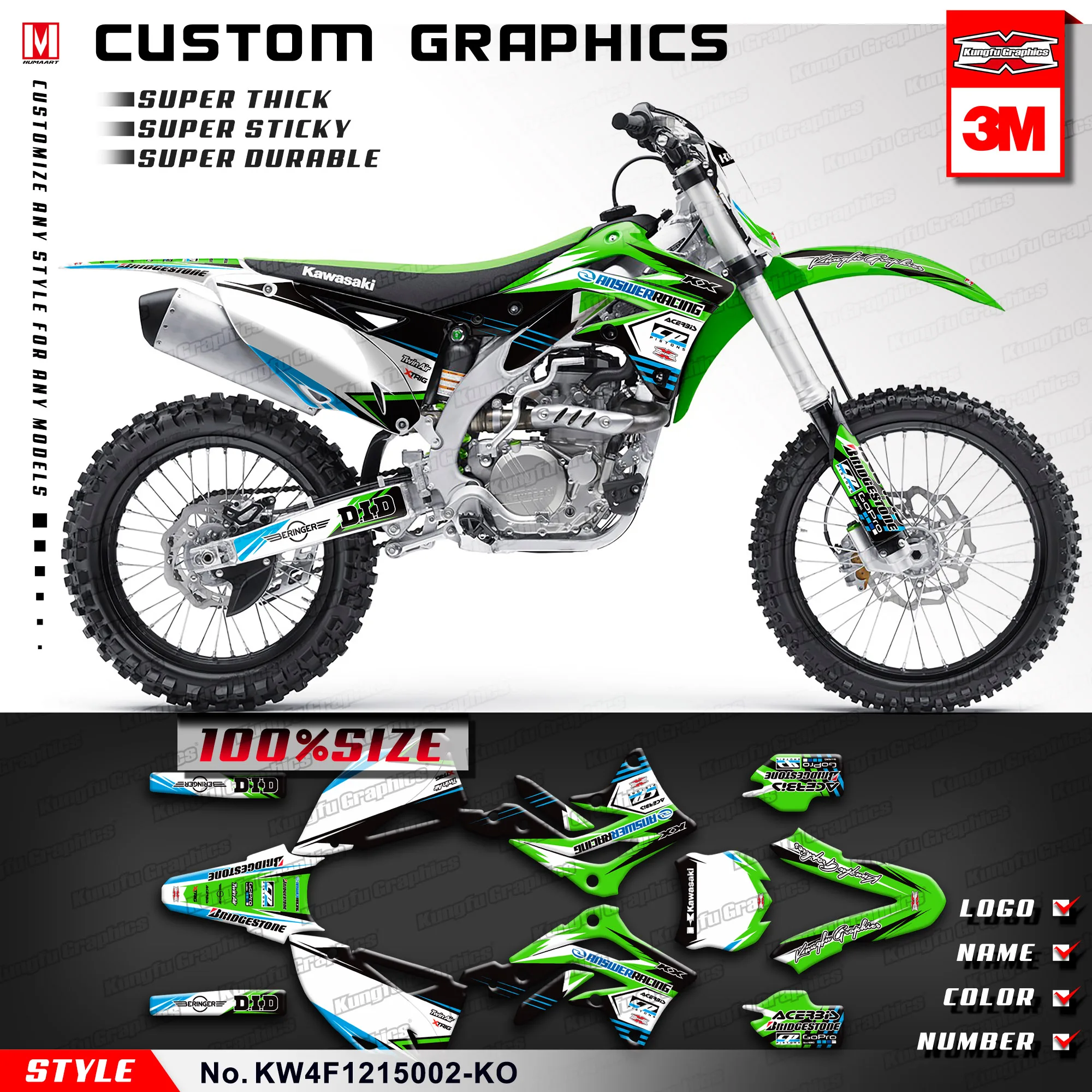 KUNGFU графика украшения мотоцикла комплект стикер зеленый для Kawasaki KX 450F KX450F 2012 2013