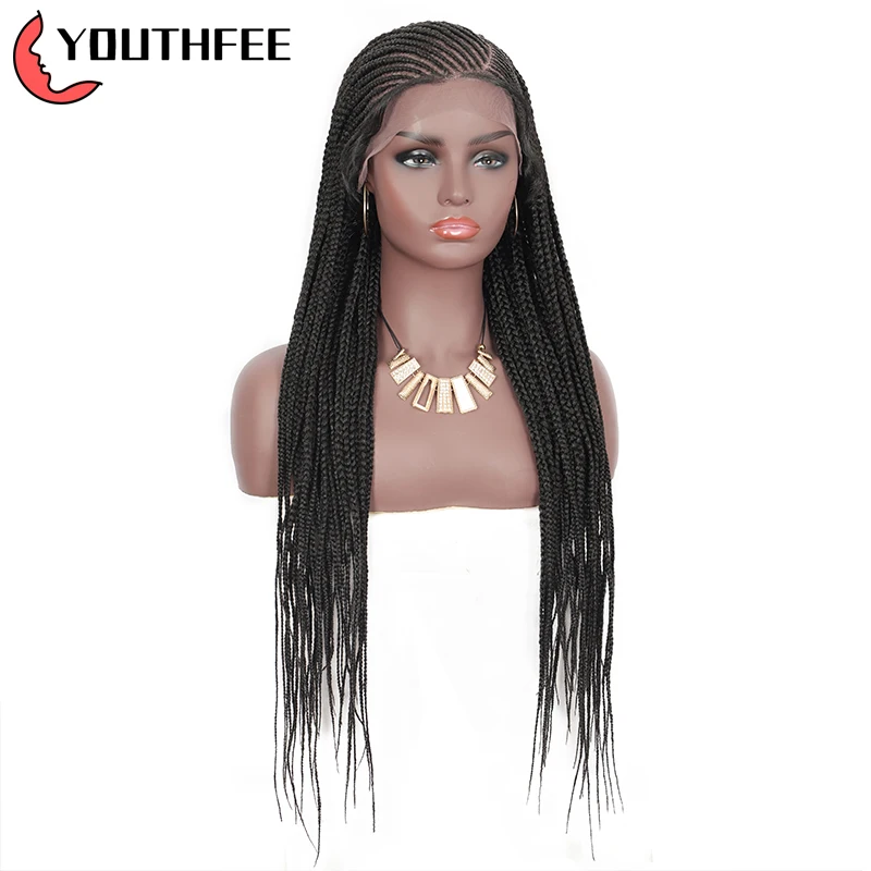 

Youthfee 13x6 Lace Front Synthetic Wigs with Baby Hair 31"Hand-braid cornrow Wigs for Black Women Lace Frontal Box Briaded Wig