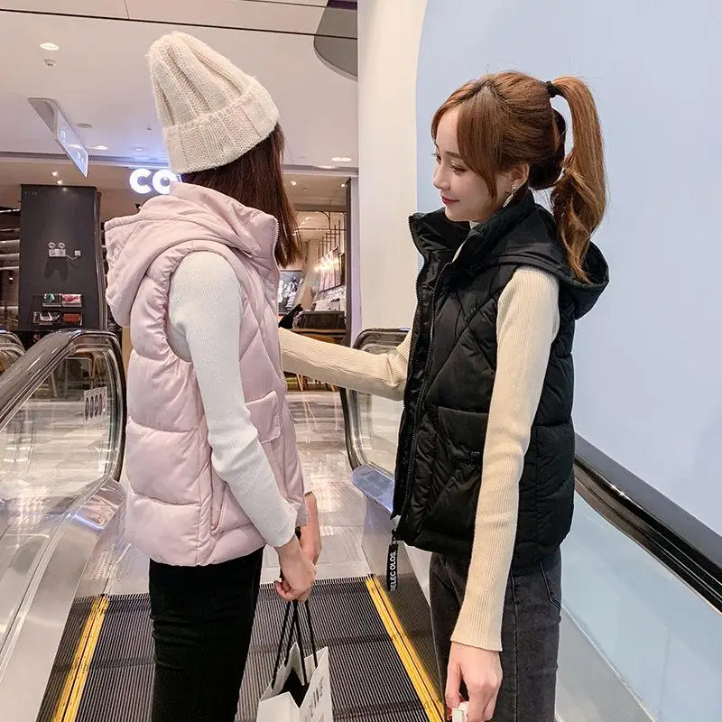 Женский хлопковый жилет со съемным капюшоном осенне-зимний Повседневный