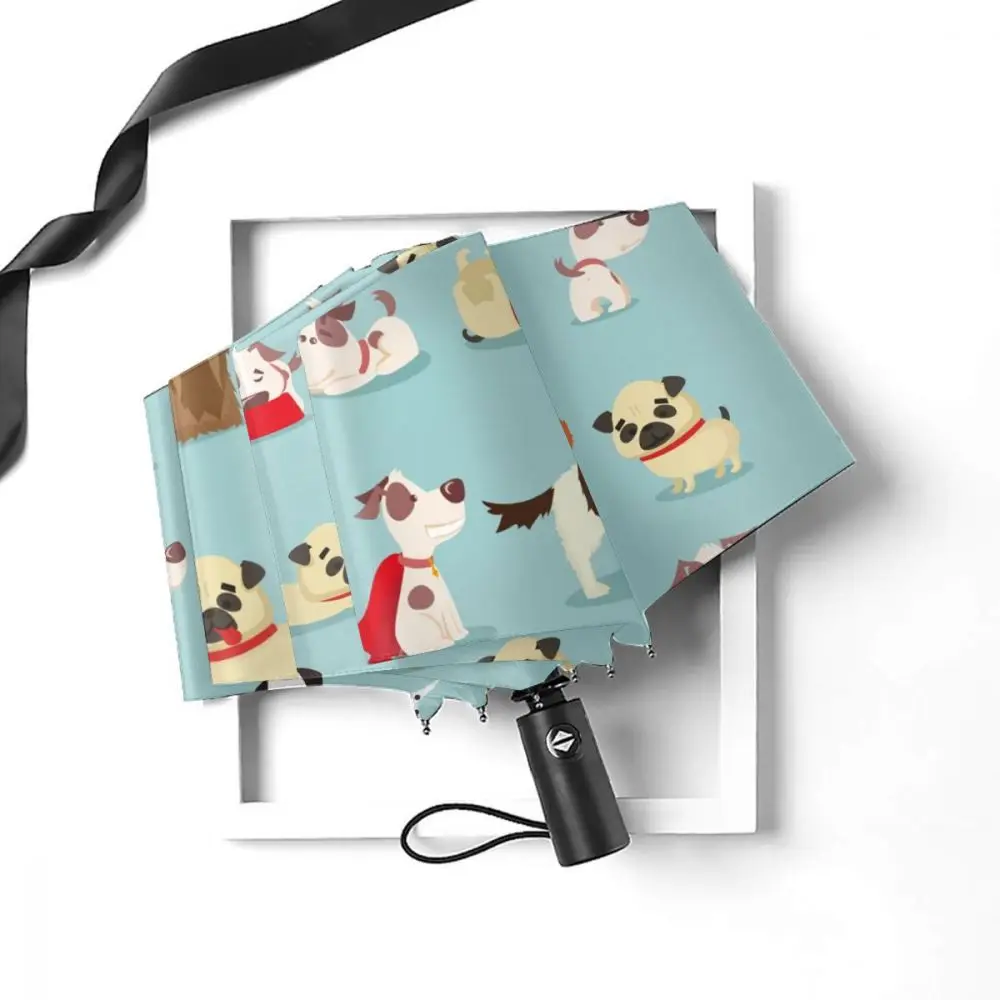 Miglior Ombrello Automatico Pioggia Donna Ombrello A Tre Pieghe Razze Di Cartone Animato Di Cane Ombrello Antivento Ombrello Impermeabile Femminile