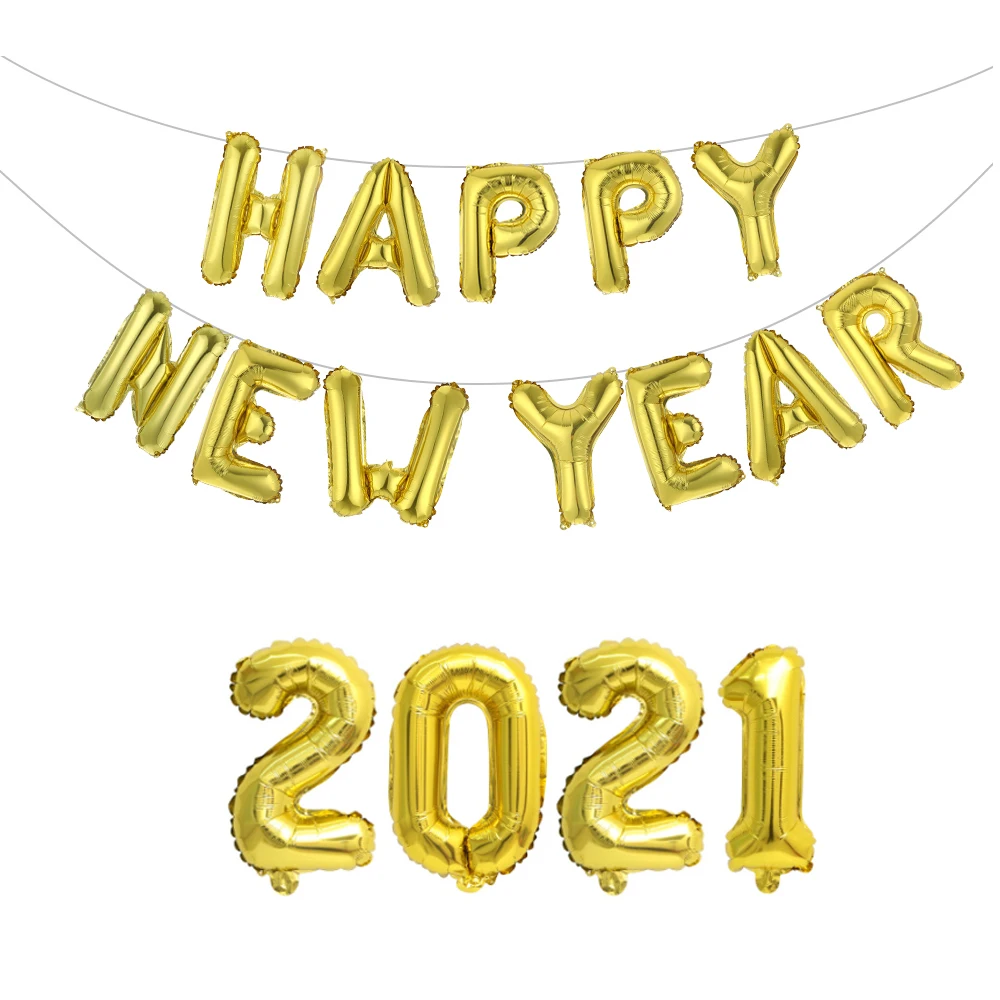 

2021 Balloons Gold Silvery Rose Gold Number Foil Baloons Happy New Year Balloon Merry Christmas 2020 New Year Eve Decoration