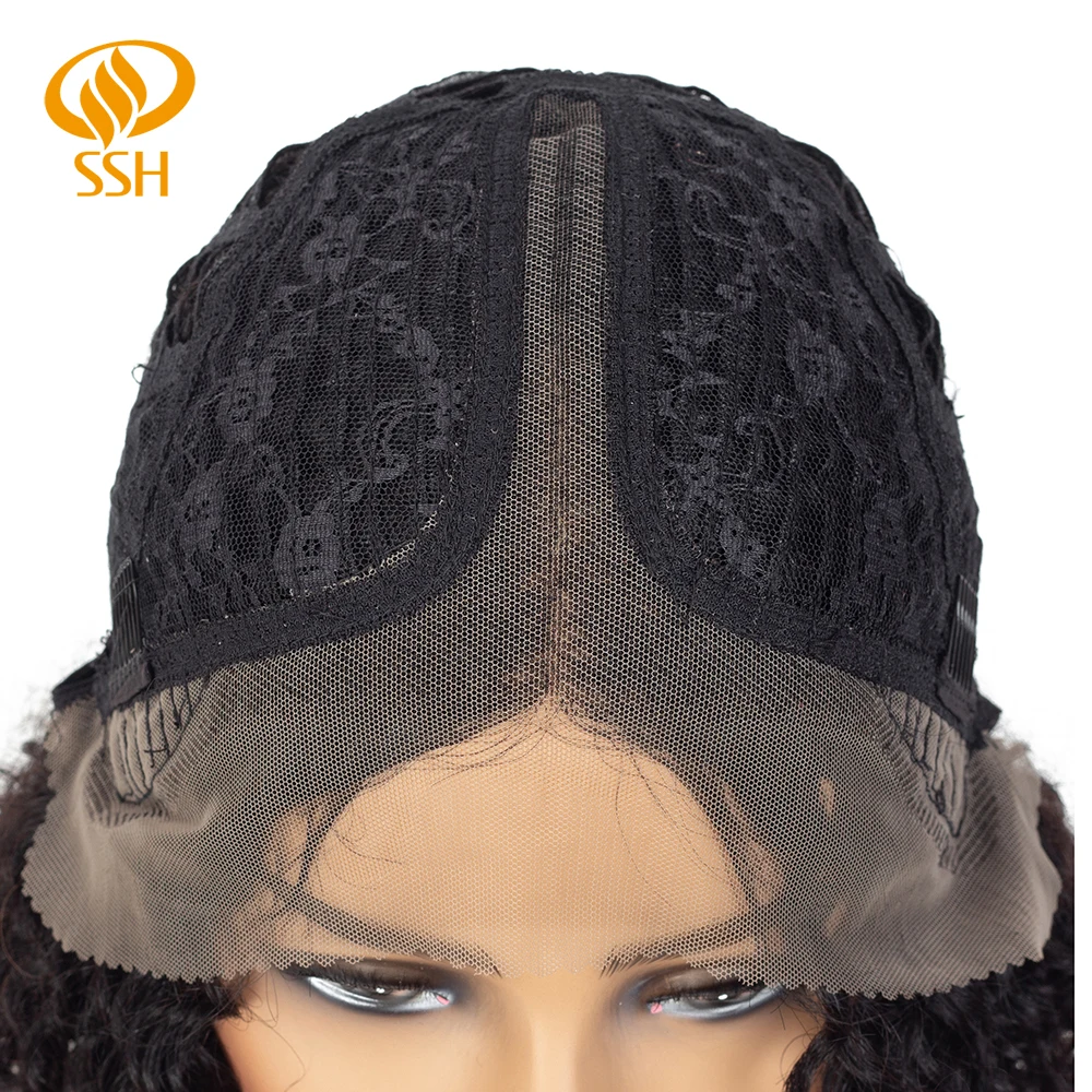 SSH Remy Hair Curly Wave Short Bob Wigs Pre Plucked 150% Denisty Brazilian Lace Part Middle Human For Black Women |