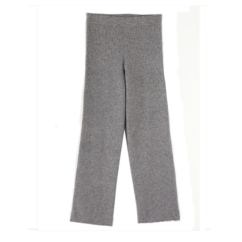 

Autumn Winter Women's Pants Hong Kong Style Retro Solid Color Knitted Wide-leg Pants New High-waist Loose Pants LL489