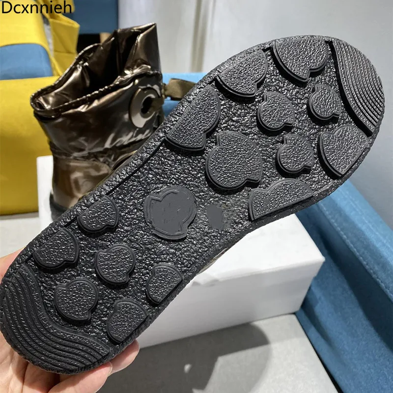 

Down Feather Warm Bootie Cross-tied Lace Up Black Gold Thick Sole Flat Platform Shoes Slip on Top Fashion Trendy Botan New 2020