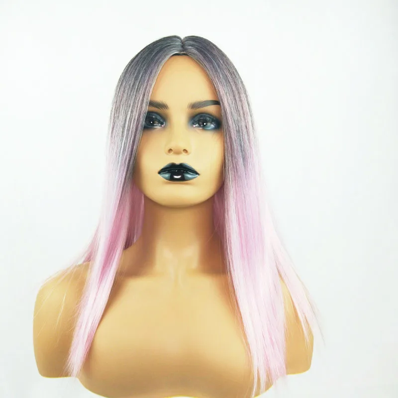 

CHARMING Long Straight Hair Black Pink Synthetic Wigs for Women Heat Resistant Fiber Halloween Female Cosplay Party Wigs