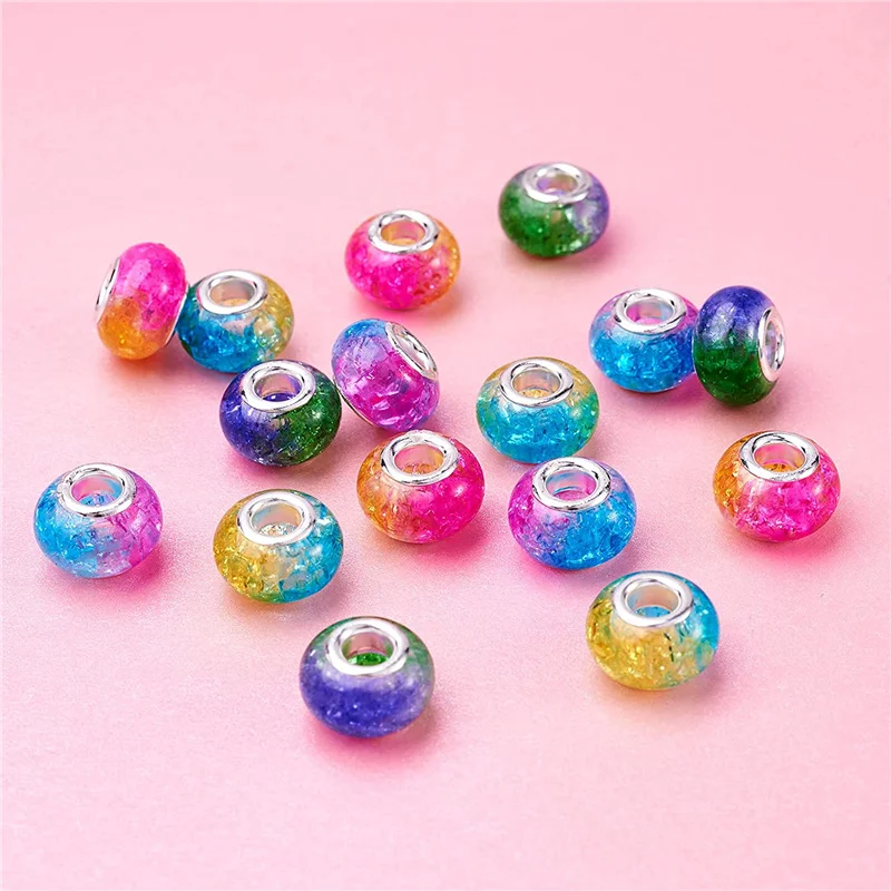 

10 Pieces Colorful Ice Crack Flower Big Hole European Beads Charms Fit Pandora Bracelet Necklace Women Craft Jewelry Necklace