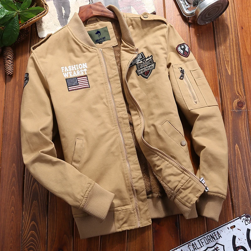 Зимние мужские куртки с воротником-стойкой в военном стиле из 100% хлопка Мужская