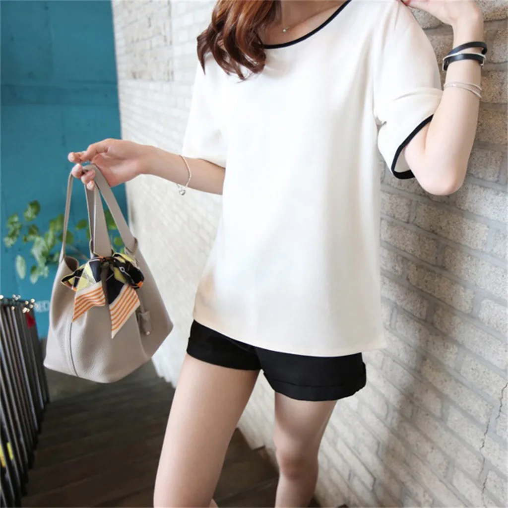 Женская свободная футболка с коротким рукавом круглым вырезом | одежда