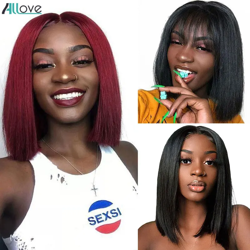 

Парик Allove Red Bob на сетке спереди, парик 613 Bob, 13X4X1, парик из прямых бразильских человеческих волос средней части, парик из человеческих волос с ...