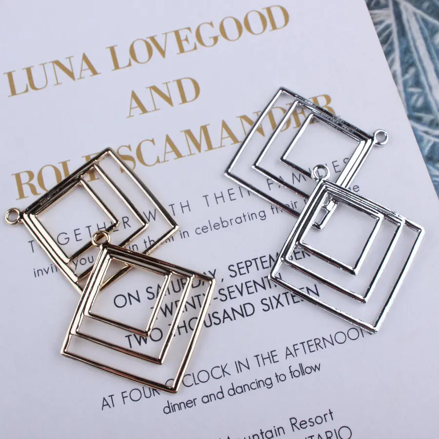 Квадратные геометрические Подвески 20 шт./лот золотого и серебряного цвета серьги