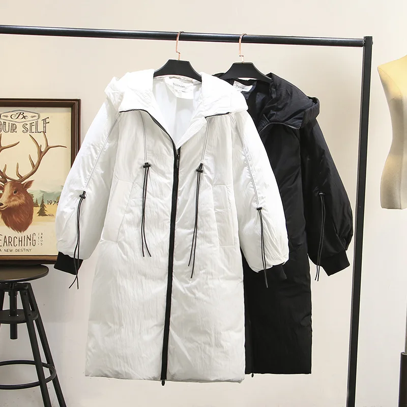 Женская длинная парка на утином пуху модная свободная с капюшоном и толстой