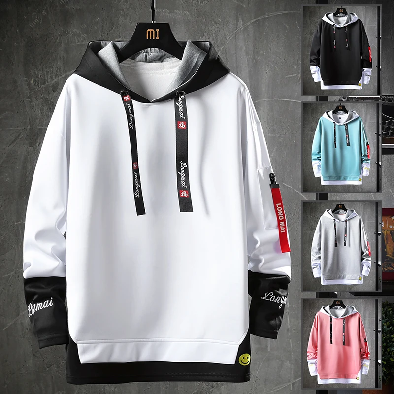 

New Oversized Mens Hoodies Men 2020 Autumn Patchwork Sweatshirt Hip Hop Japanese Streetwear Harajuku White Hoodie Men