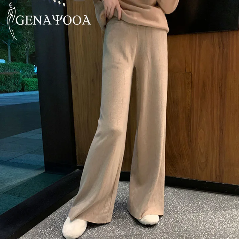 Genayua осенние трикотажные женские брюки повседневные широкие с высокой талией