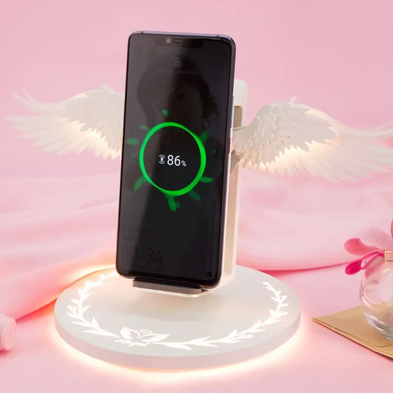 

LED Qi Wireless Charger Dock 10W Angel Wings Fast Charger for Cellphone Mobile K1AA