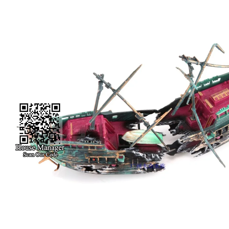 Aquarium Decorative Ship Boat Ornament Sinking Pirate Corsair Split Shipwreck Battered Sink Air-driven by extra air pump | Дом и сад