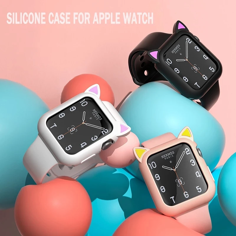

Cute Cover For Apple Watch case 6/SE/5/4/3/2/1 Silicone For iWatch 42mm 38mm bumper for apple watch Band 44mm 40mm accessories