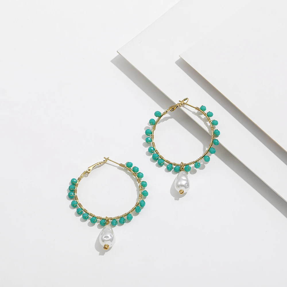 

Boho New Multicolor Acrylic Beads Hoop Earrings for Women Bohemia Handmade C-shape Geometric Round Circle Earrings Party Jewelry