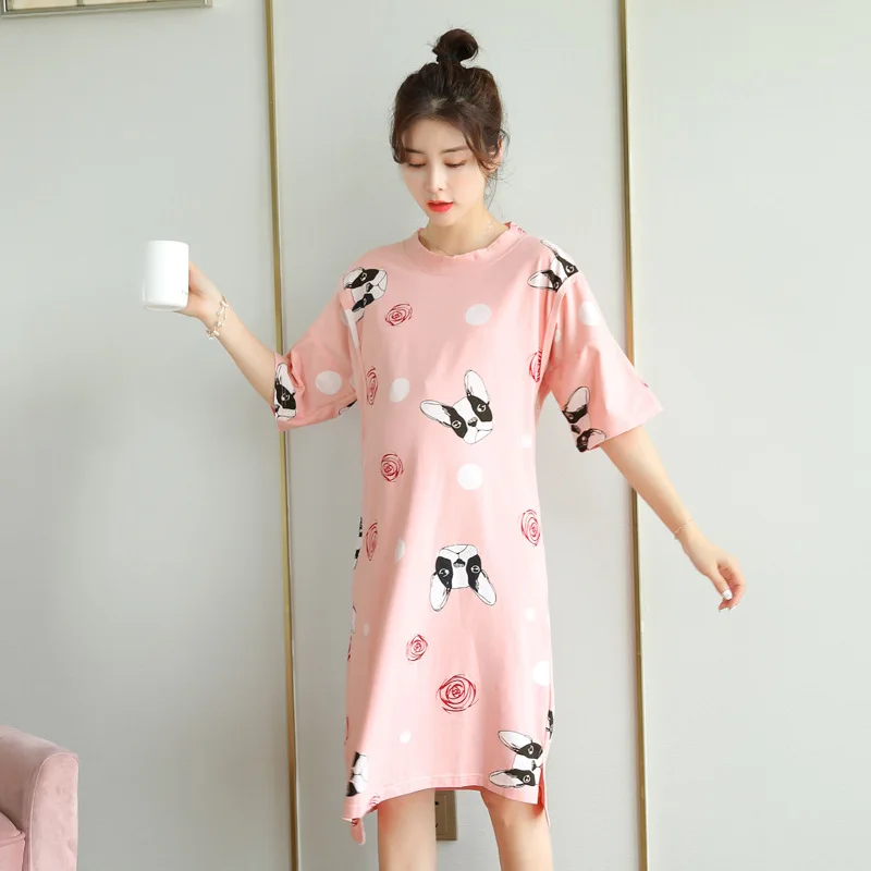 

2021 Pregnant Women Summer Korean Version Cotton Short Sleeve Thin Maternity Pajamas Postpartum Nursing and Knee Skirt