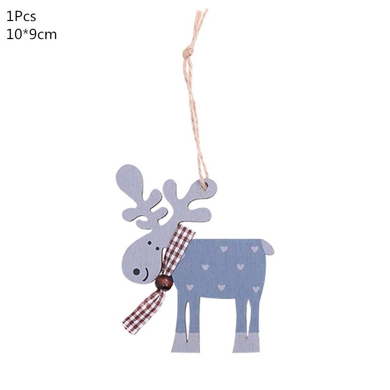 1pcs dark blue elk Деревянная Рождественская елка, украшения, деревянная подвеска, автомобиль/Лось/звезда, поделки своими руками, Noel, рождественские украшения для дома, рождественский подарок для детей - Цвет: 1pcs dark blue elk