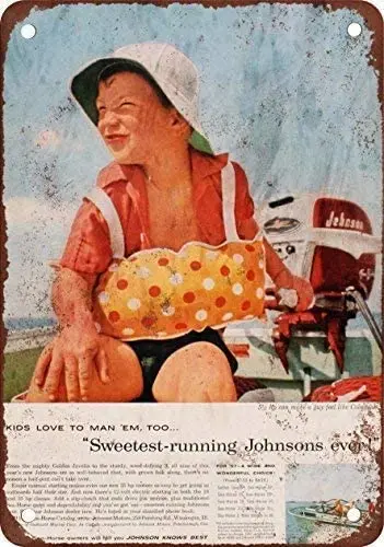 

New Tin Sign 1957 Johnson Outboard Motors Vintage Look Reproduction 8x12 Inch
