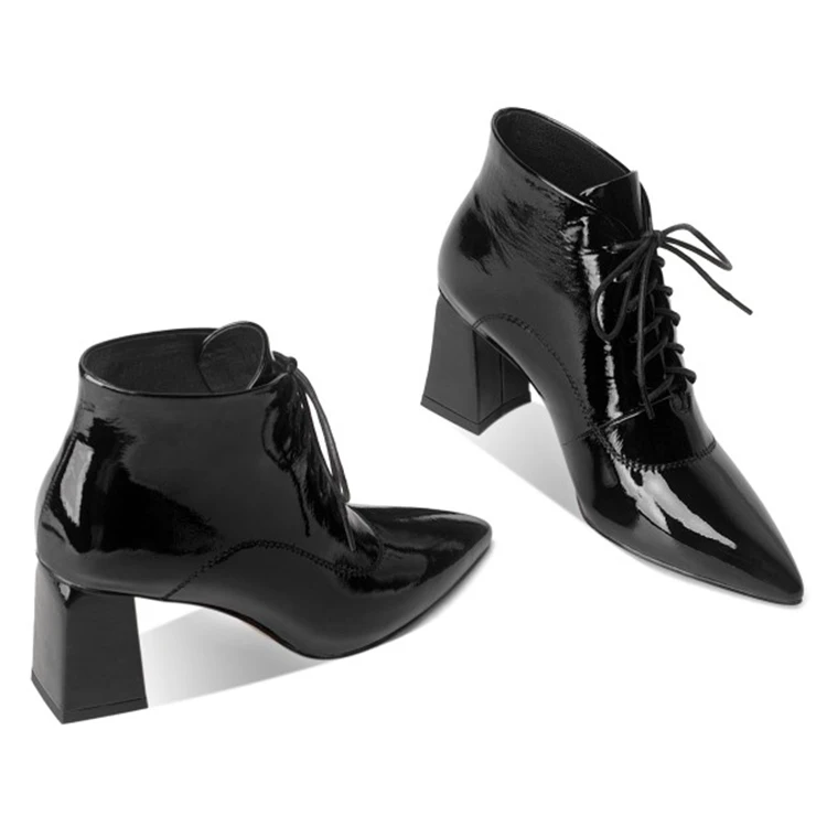 

MLJUESE 2021 women soft ankle boots cow leather lace up boots winter short plush pointed toe high heels women boots