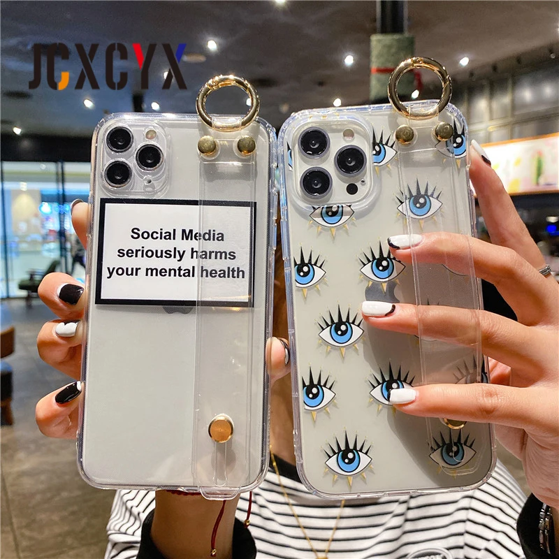 Горячие глаза ярлыки прозрачный ремешок для запястья мягкий чехол телефона iPhone 12