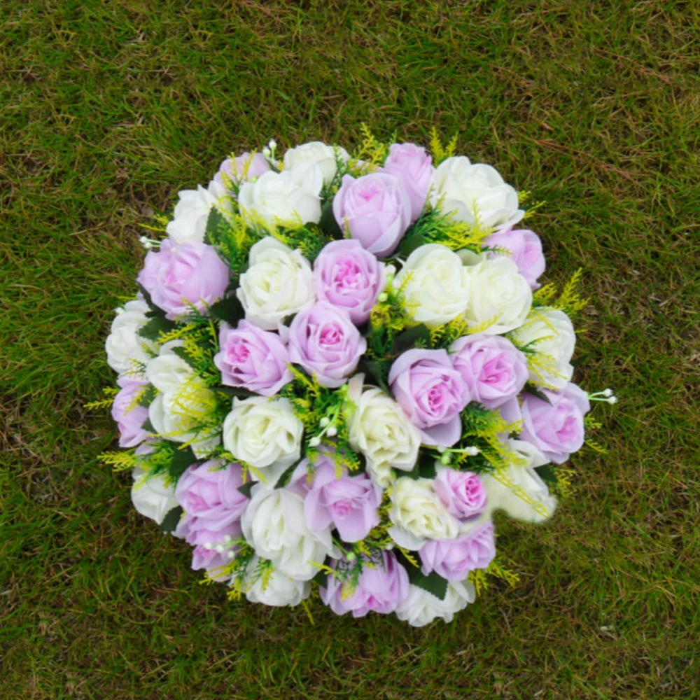 lavender ivory 36 голов Розы Шелковый цветочный шар стол центральный свадебный цветок из шелка с пеной мяч римские столбы подсвечники цветы - Цвет: lavender ivory