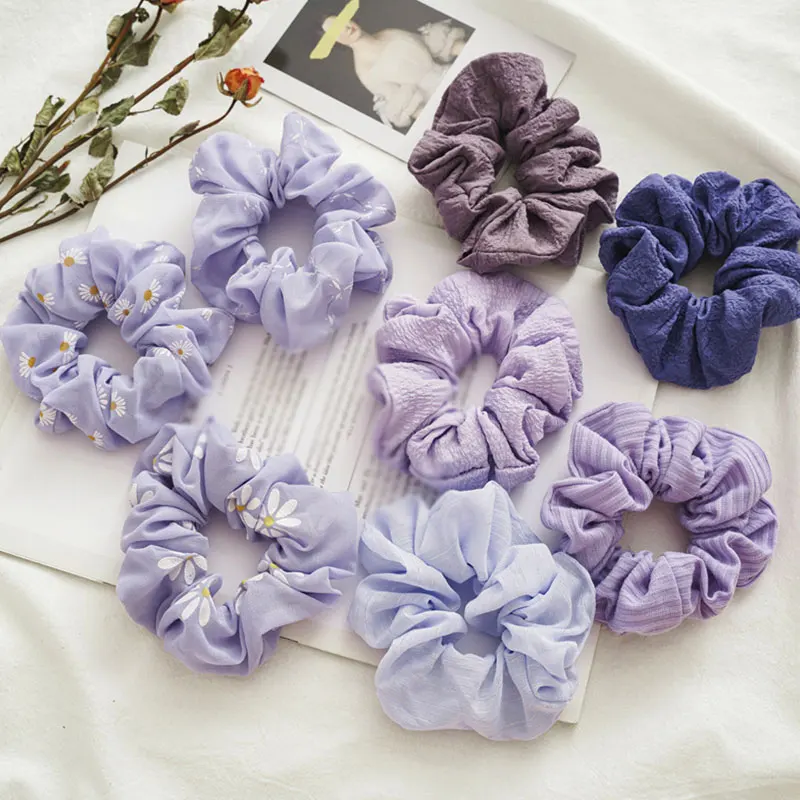 

Purple Chiffon Fresh Hair Ring Rubber Band Striped Daisy Printed Hair Bands Women Hair Accessories Scrunchies Ponytail Holder