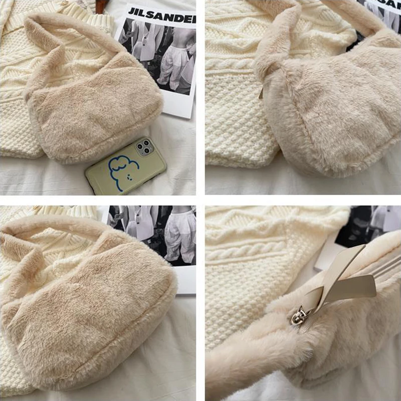 

Women Shopping Bags Sweet Velour Bag Ladies Simple Plush Soft Elegant Satchel Flap-bag Korean Style Lovely Fashion Solid Sling