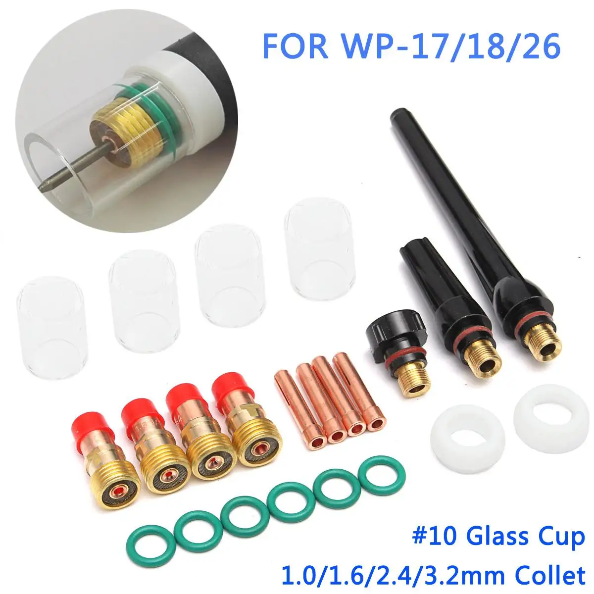

23pcs Welding Torch Gas Lens+#10 Pyrex Glass Cup Easy Use Practical Welding Accessories Kit Argon Arc Tool For WP TIG 17/18/26
