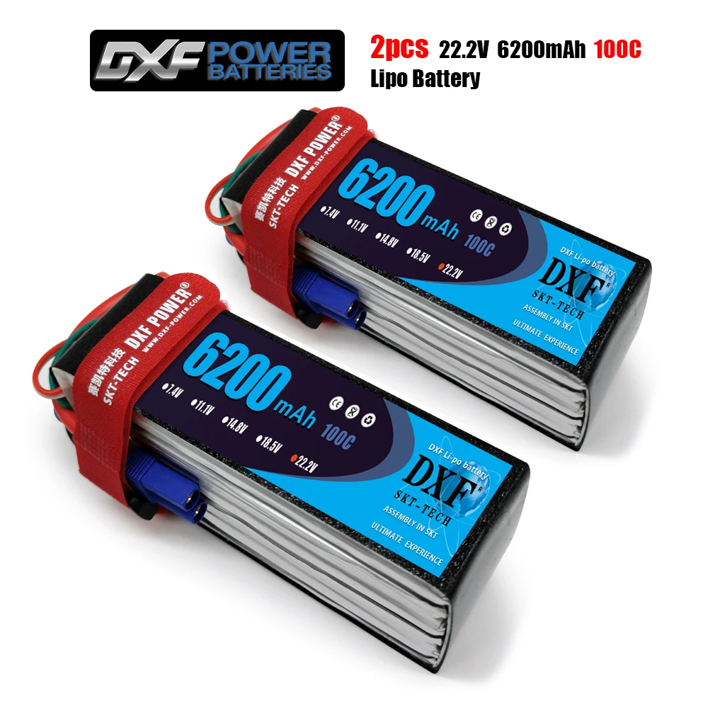 

Аккумулятор DXF 6S 22,2 в 6200 мА · ч 100C-200C Lipo 6S XT60 T Deans XT90 EC5 50C для гоночных FPV-дронов