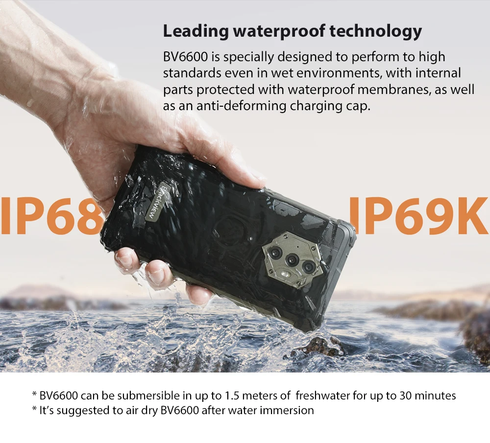 Blackview BV6600 Android 10 Rugged Smartphone IP68 Waterproof 8580mAh  Octa Core 4GB+64GB 5.7