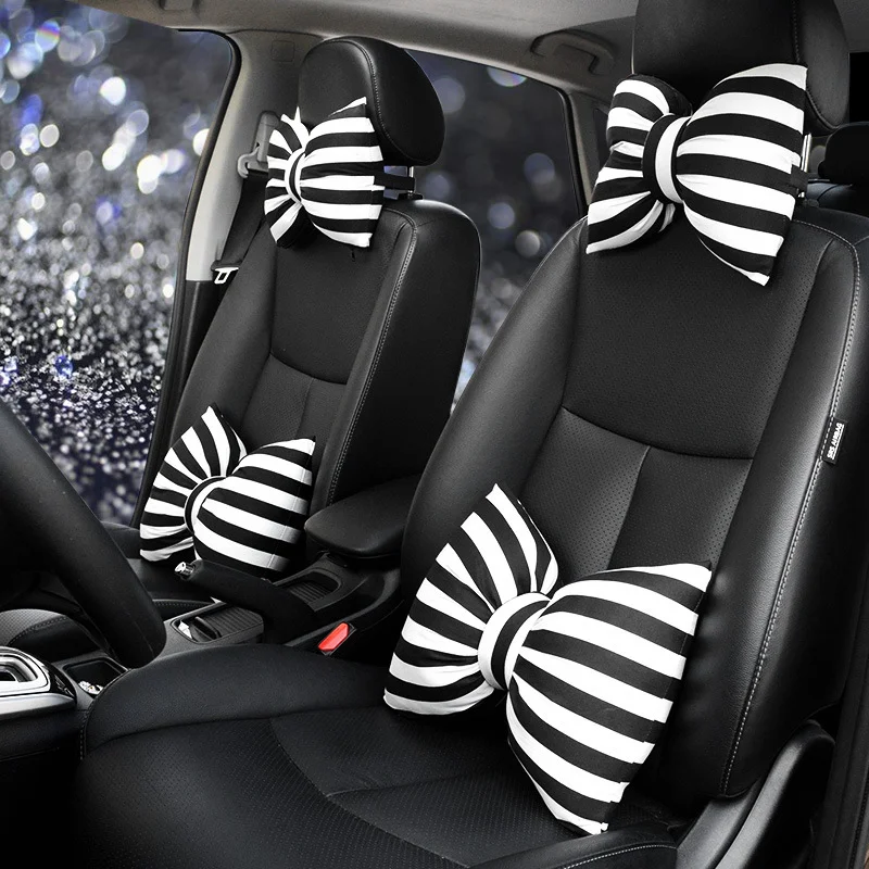 

Cute Bow Car Neck Pillow PP Cotton Headrest Auto Safety Seat Head Cushion Relieve Pressure Waist Pillows Lumbar Support Travel