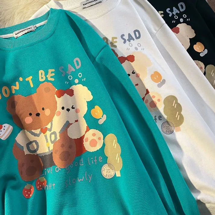 

Overszied Casual Cute Bear Sweatshirt Couple Hoodies Standard or Thick Pullover Long Sleeve O-Neck Clothes Tops for Women Female