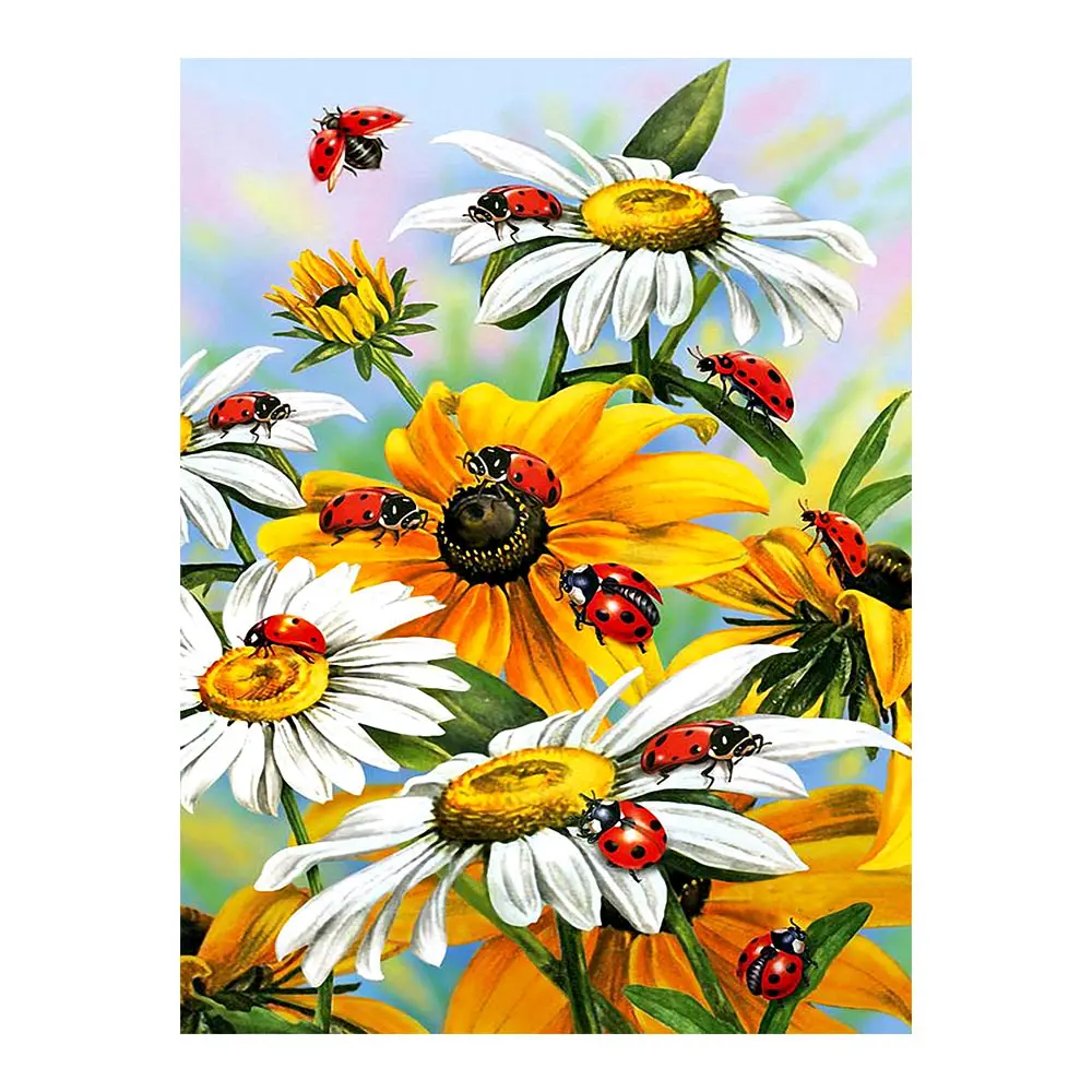 

Цветочные подсолнухи Алмазная картина Полный Круглый божьи коровки Новый DIY прилипание дрель крест вышивка 5D руководство простое украшени...