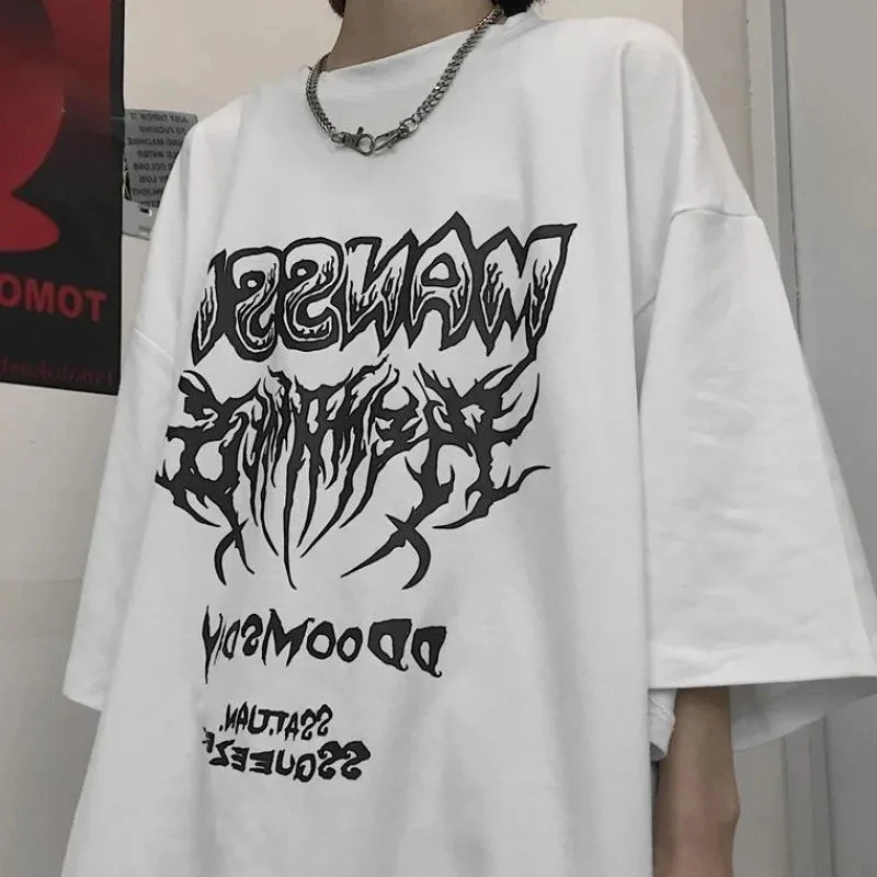 

Harajuku dark short-sleeved T-shirt with thorns letter print loose top summer harajuku vintage Female clothing Oversized t-shirt