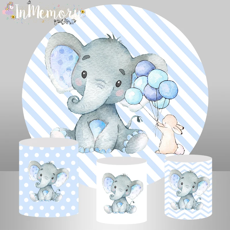 Фон для фотографирования с изображением круга голубого слона в полоску |