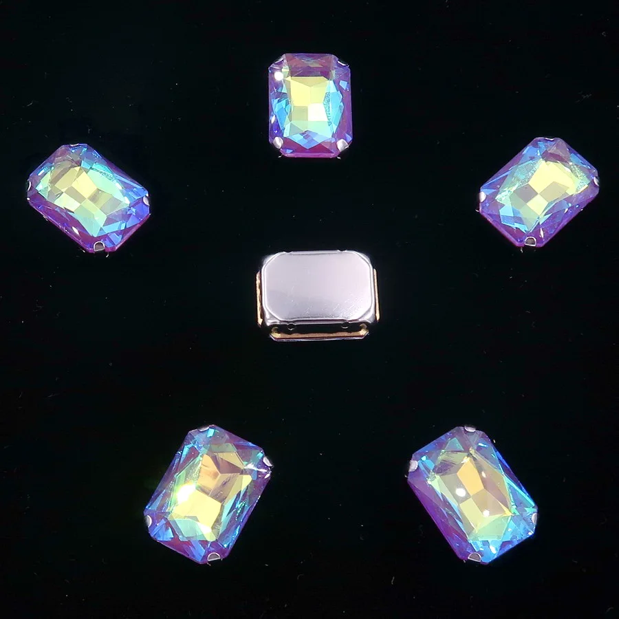 A18 Lt Amethyst AB Серебряный металлический коготь 20 шт/п Радужный и Желейный AB стеклянный кристалл 13*18 мм прямоугольная форма пришитые Стразы бусины ручной работы diy отделка - Цвет: A18 Lt Amethyst AB