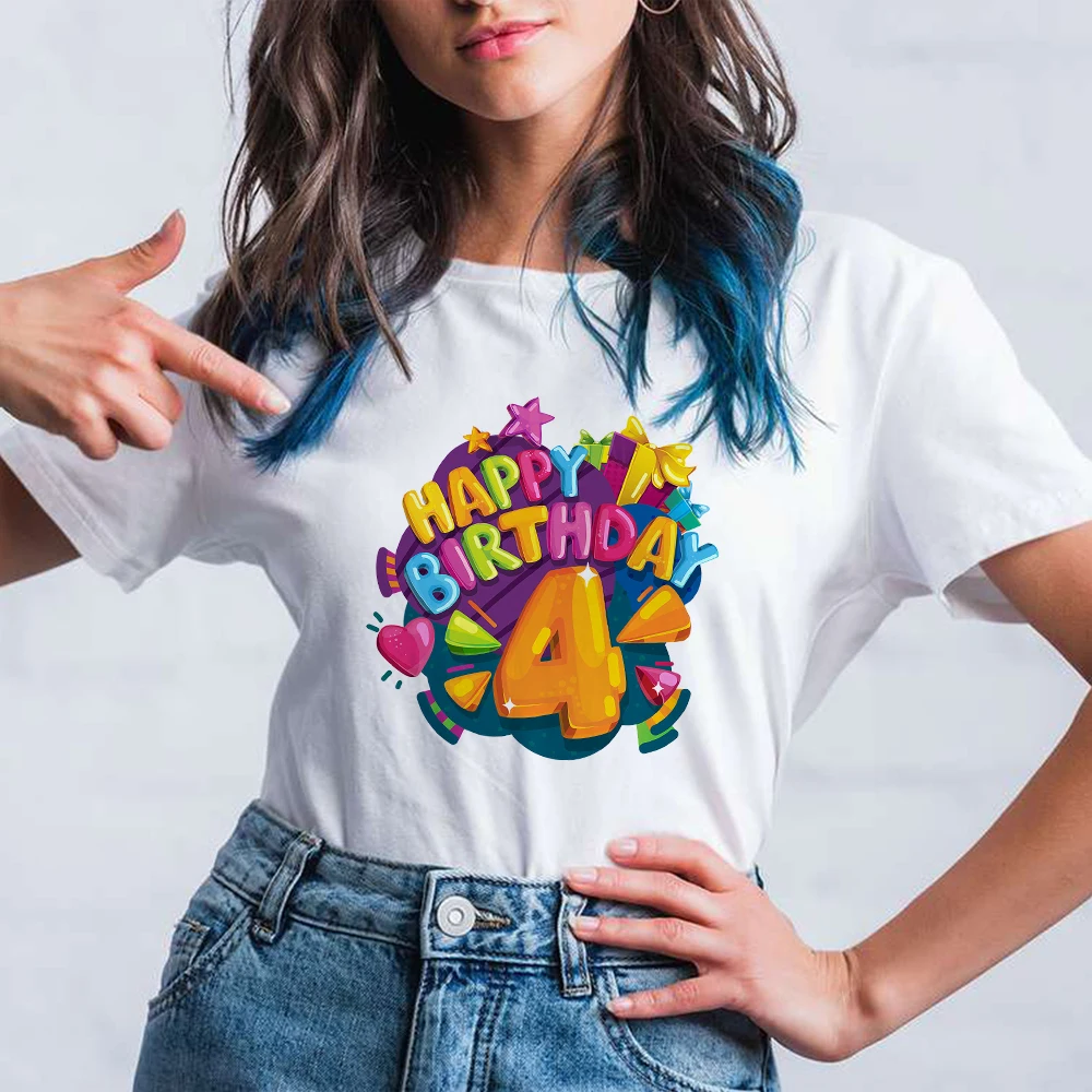 

2021 Kawaii Women T-shirt Korean Pop Happy Birthday 6 Printed Short Sleeve T Shirt Trendy Streetwear Cute Vogue O-Neck Tshirt
