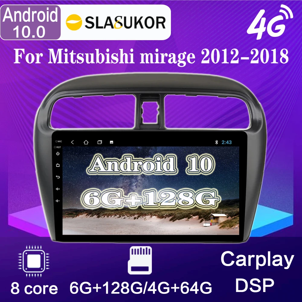 Автомобильный радиоприемник 9 дюймов для Mitsubishi Mirage Attrage 2012-2018 Android 10 GPS DVD Carplay