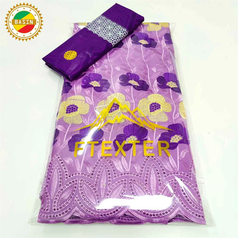 

Purple 2.5+2.5 Yards Embroidery Dry Lace For African Women Traditional Wedding Dresses Swiss Voile Laces Bazin Riche Brocade