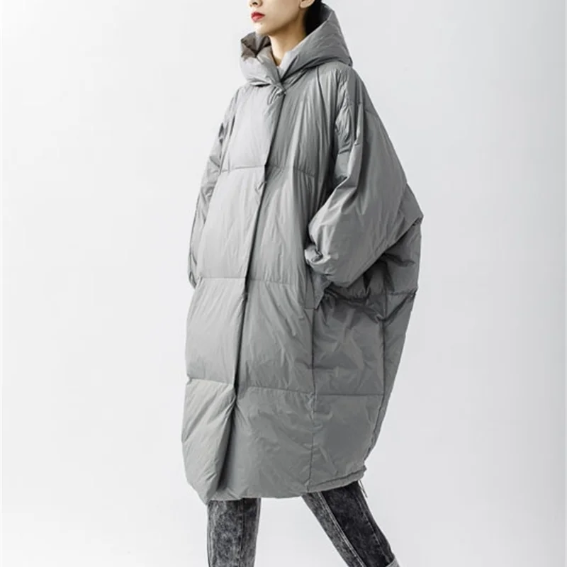 

medium length down jacket autumn winter 2020 new loose style hooded drawstring large profile button coat