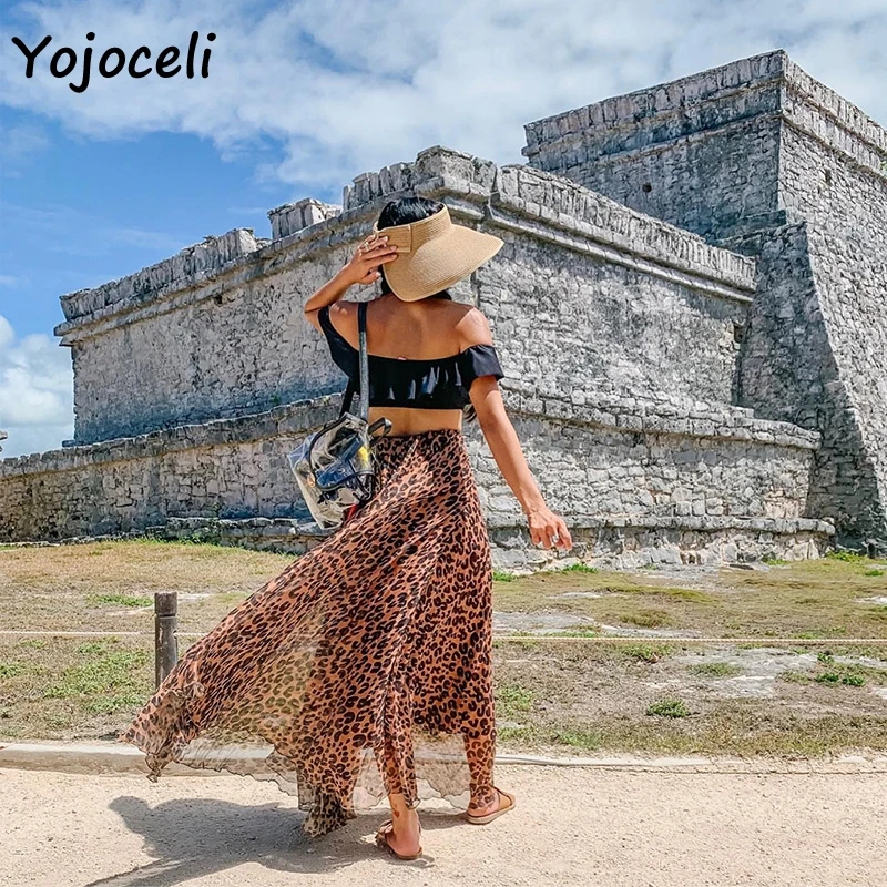 Yojoceli, леопардовая шифоновая юбка, нижняя Женская длинная юбка, уличная, бохо, Женская юбка с принтом, Нижняя юбка