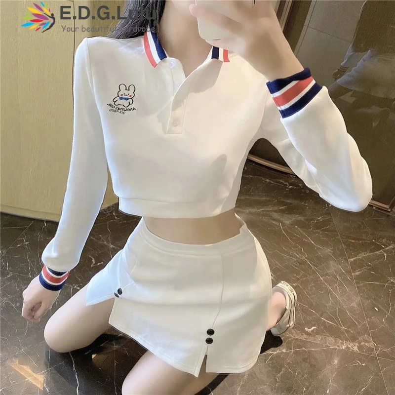 EDGLuLu осенне зимний комплект из 2 предметов для женщин Белый свитшот костюм юбка